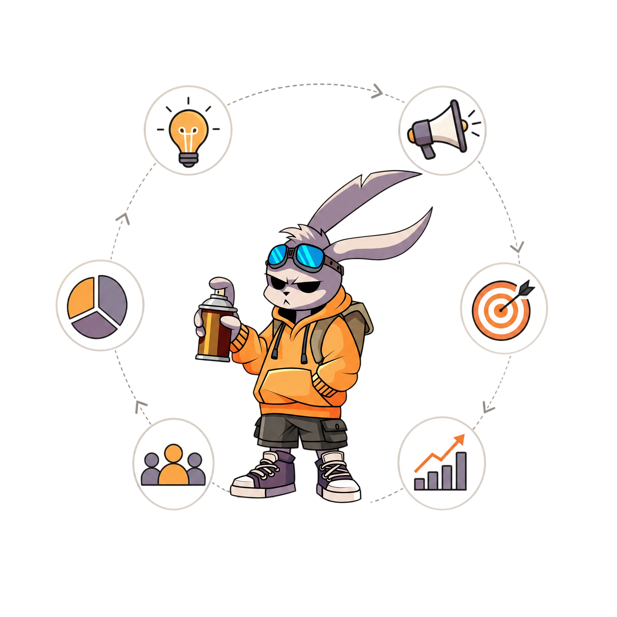 Chiku at the centre of Oolo's growth ecosystem — ideas, campaigns, audience, targeting, growth, and reporting connected in a continuous cycle