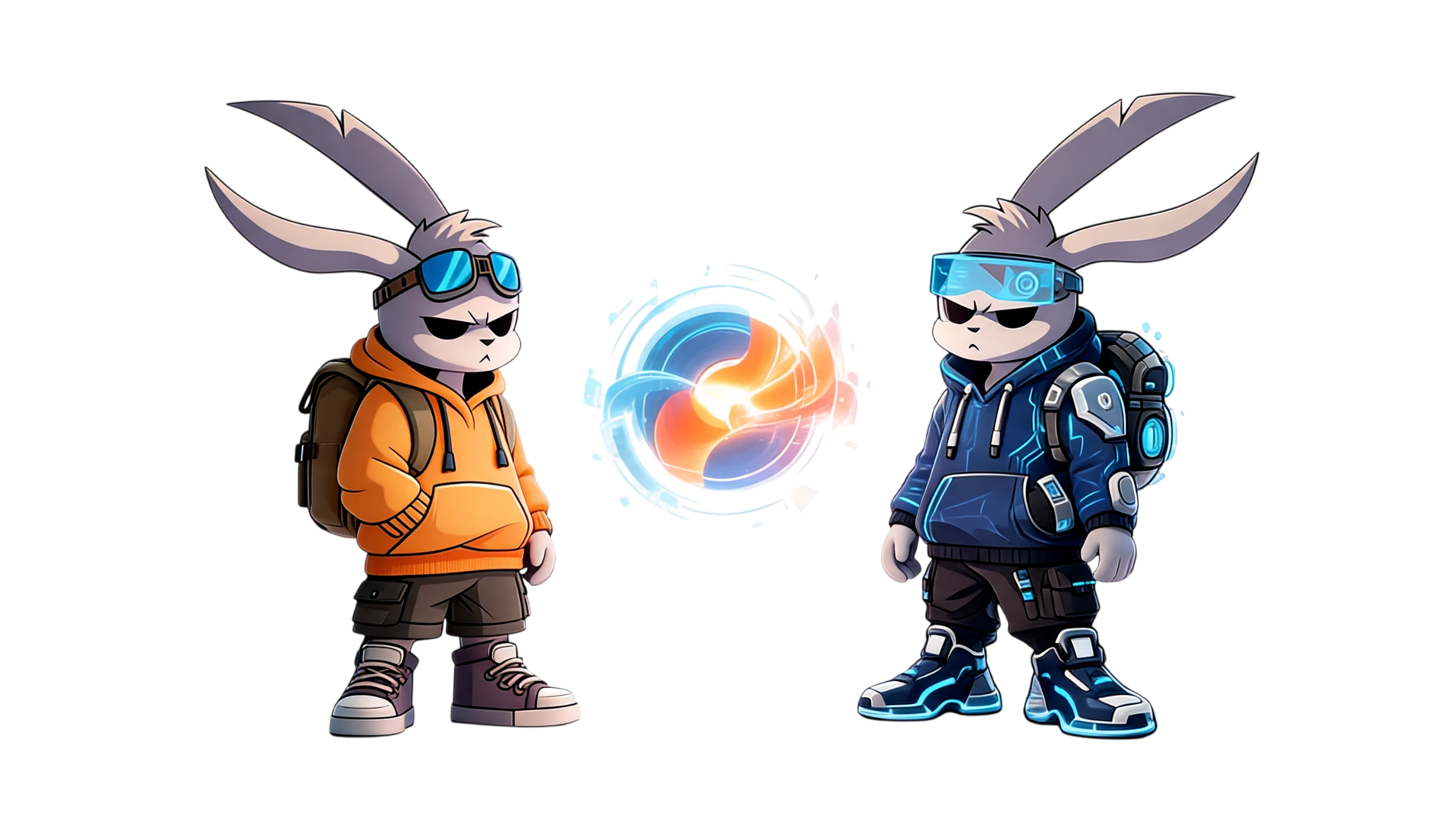 Byte and Chiku — the En'nobler and Oolo mascots — side by side, engineering and creative intelligence as one team
