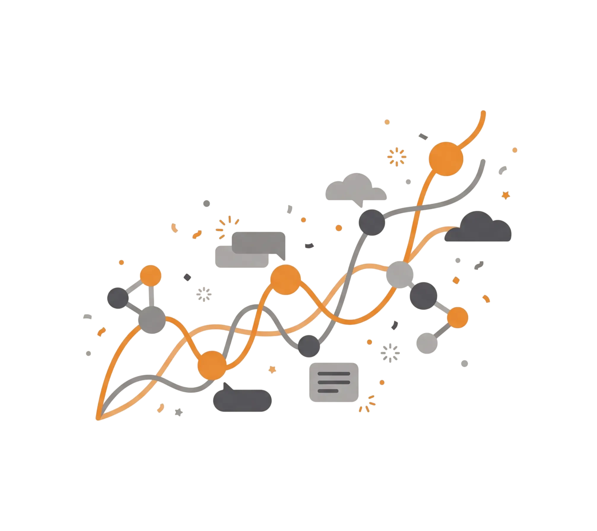 Creative growth marketing — flowing brand and campaign systems with a rising growth curve